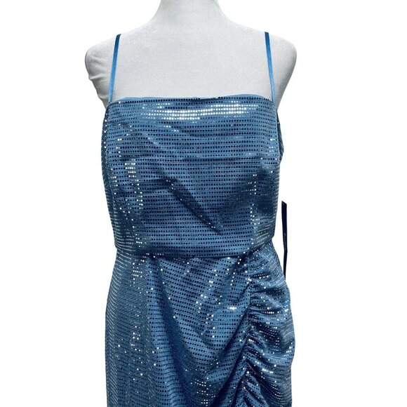 Aidan By Adrianna Papell Blue Sequin Ruched Midi party Dress Size 10 - Picture 4 of 11